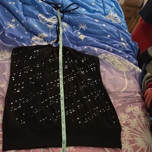 Sol Women's Black Sequin Ring Accent Halter Tie Y2K 2000s Club Era Tank Top M